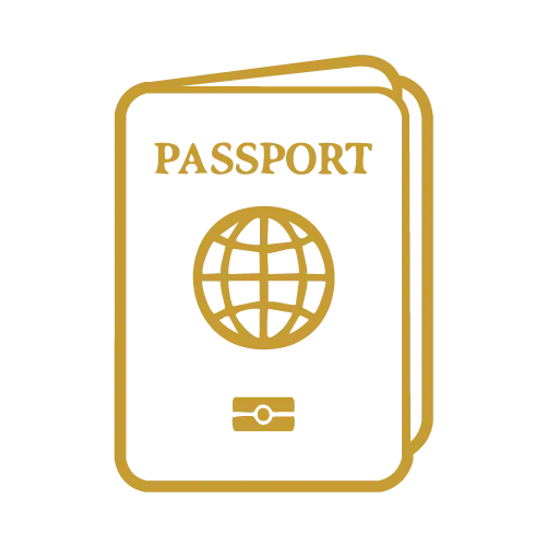 Zlatna ikonica pasoša koja predstavlja pravo stranaca i regulative boravka i putovanja
